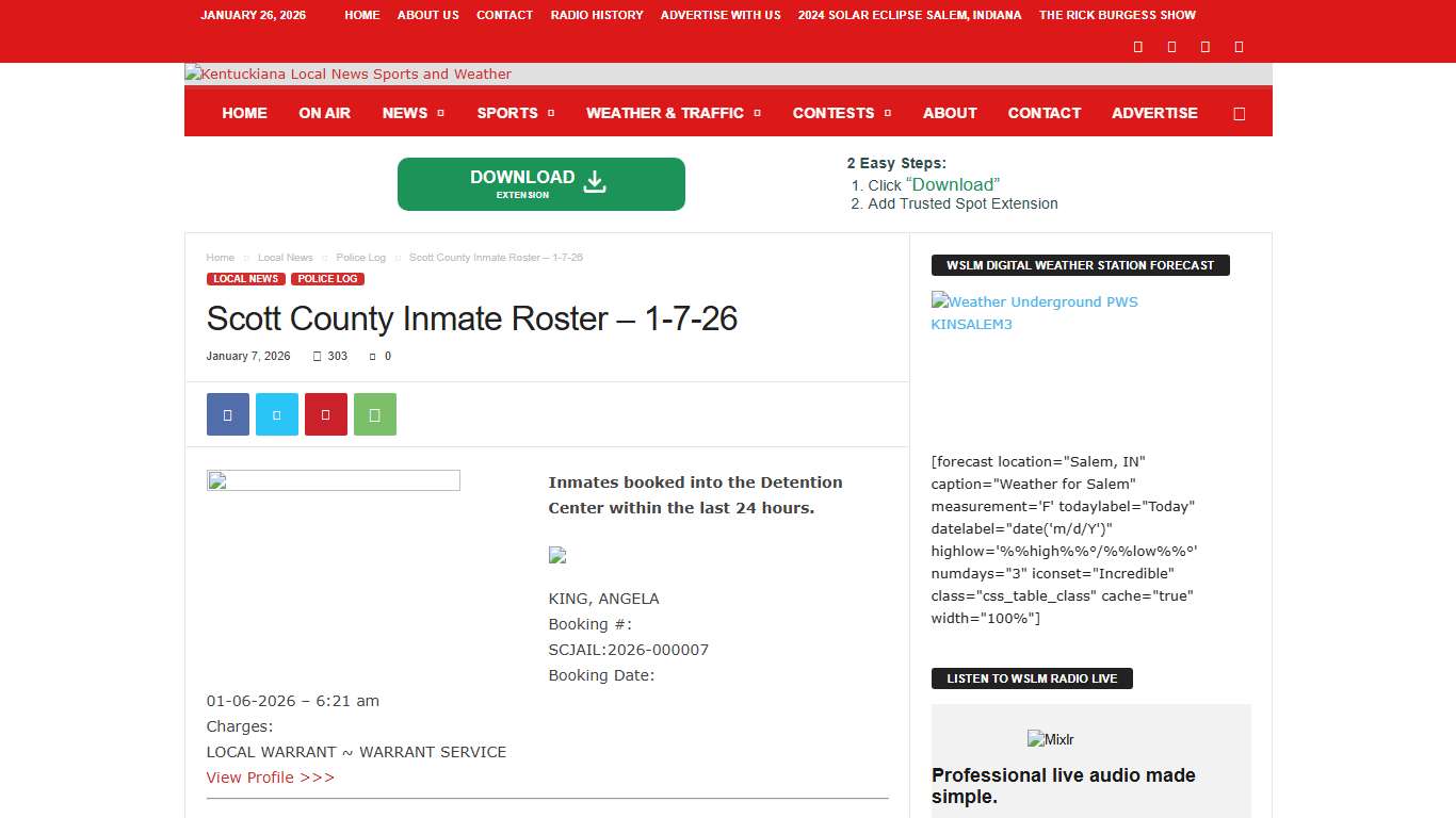 Scott County Inmate Roster – 1-7-26 WSLM RADIO