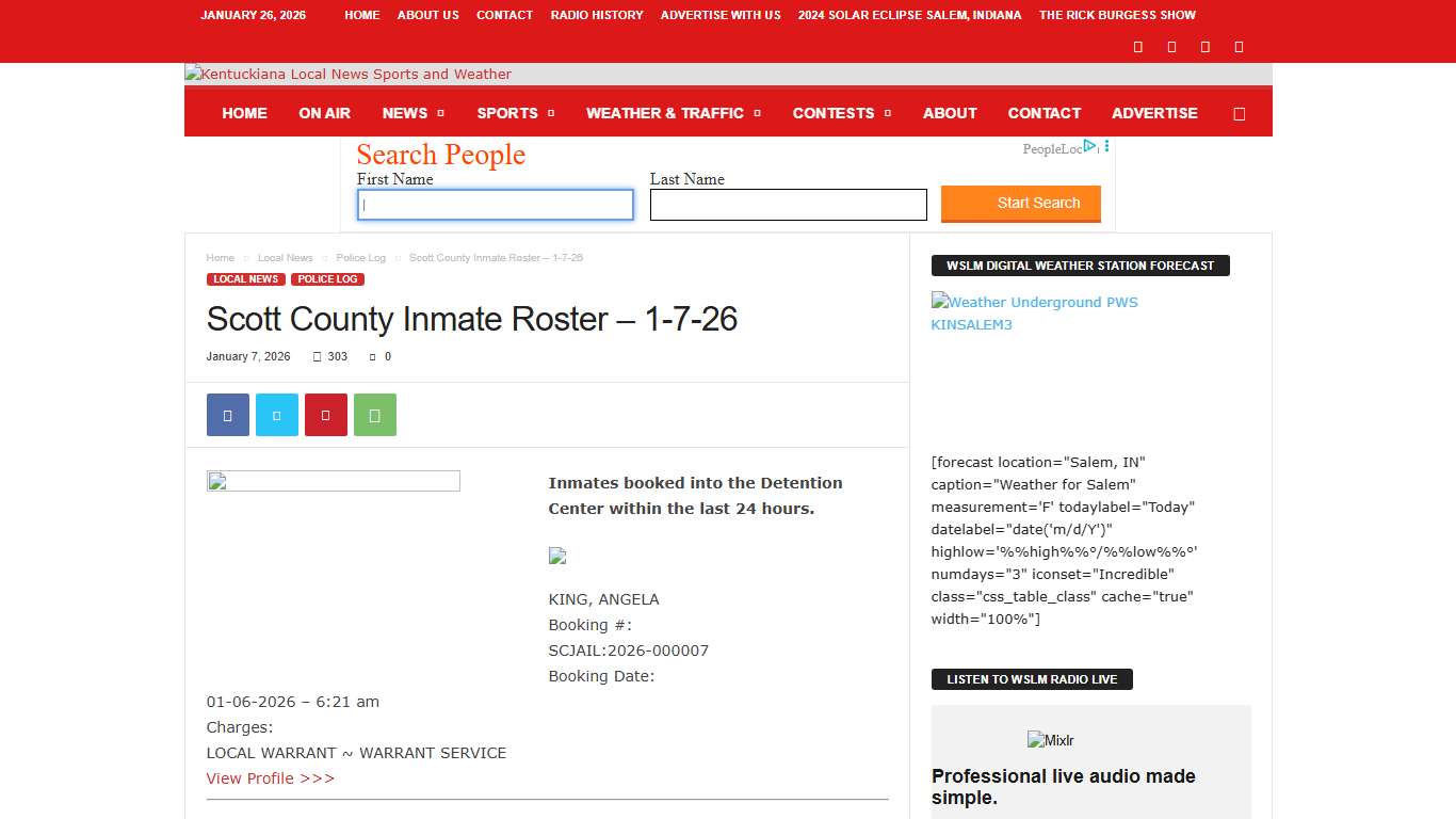 Scott County Inmate Roster – 1-7-26 WSLM RADIO