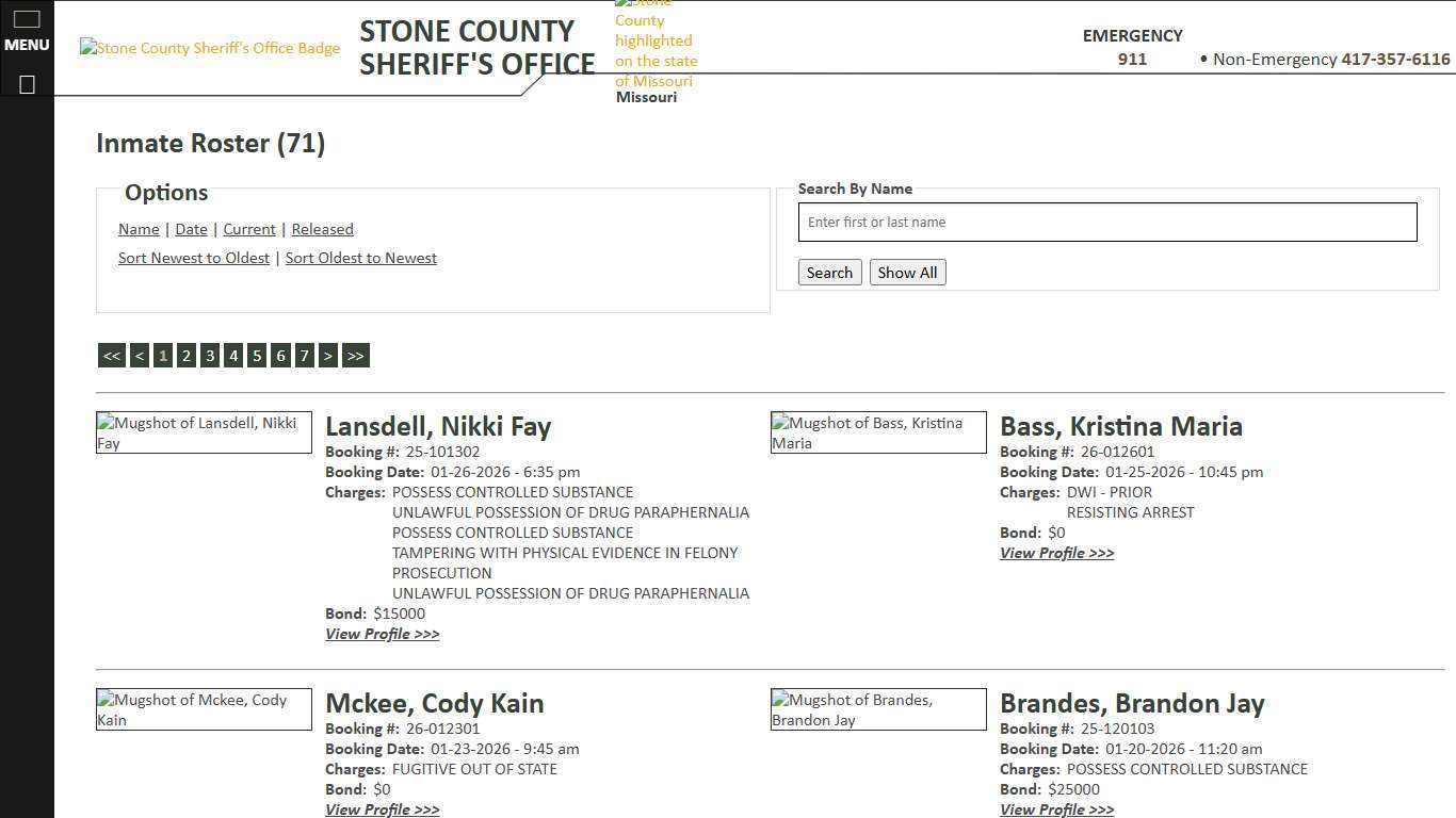 Inmate Roster - Current Inmates Booking Date Descending - Stone County Sheriff MO