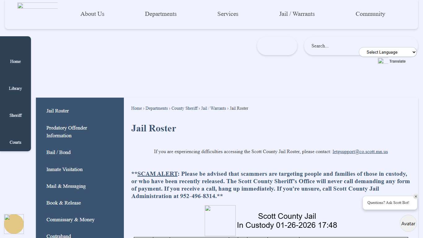 Jail Roster Scott County, MN